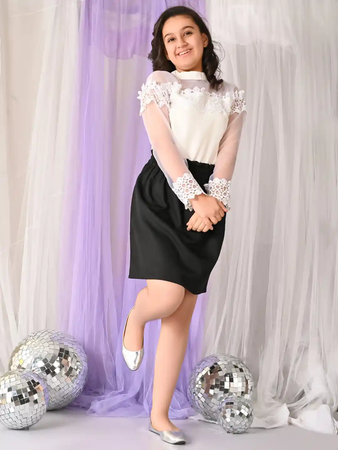 Buy LilPicks Girls Self Design High Neck Top with Skirt Clothing