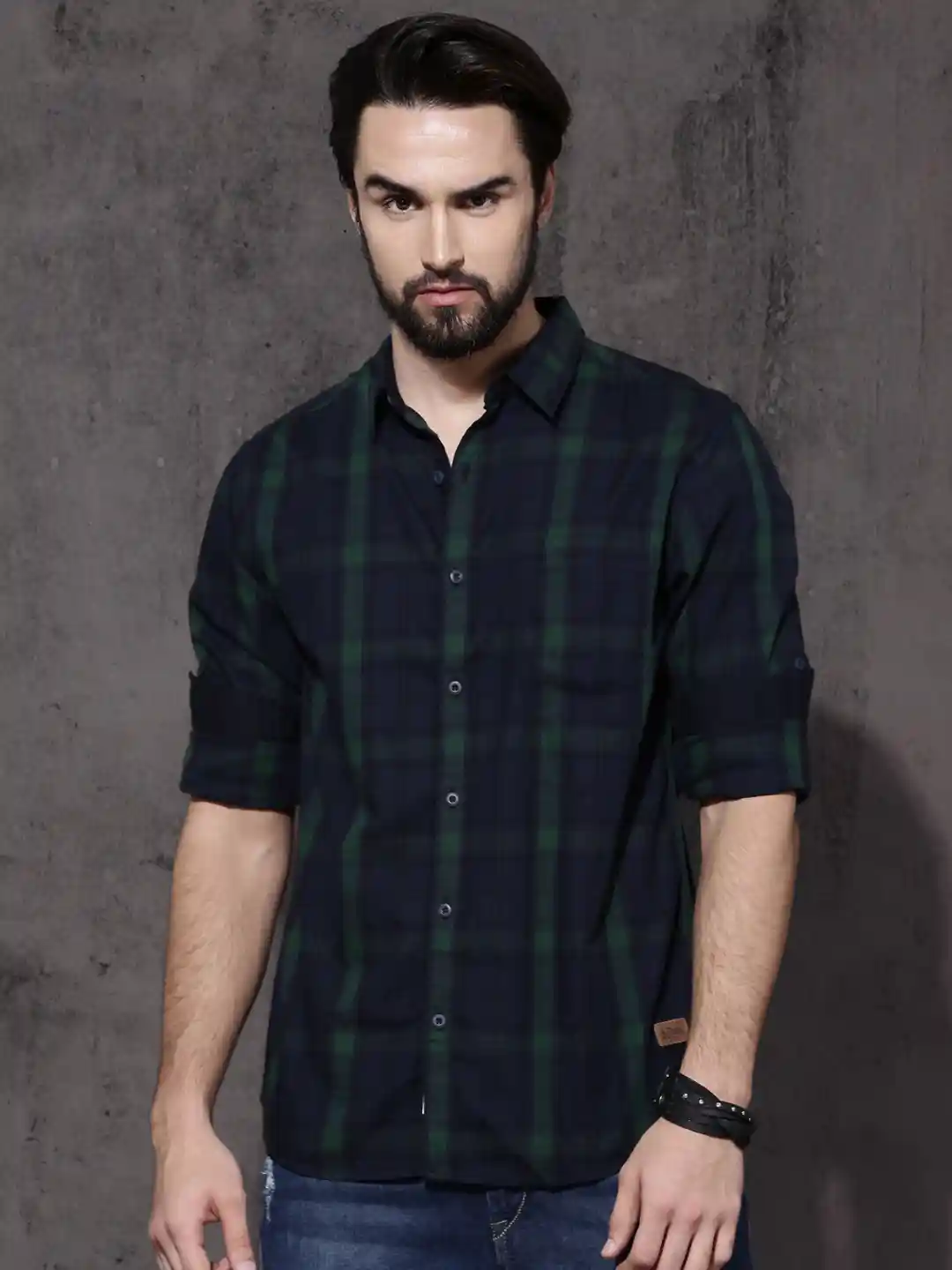 Buy Roadster Men Navy Blue Green Checked Casual Shirt Shirts