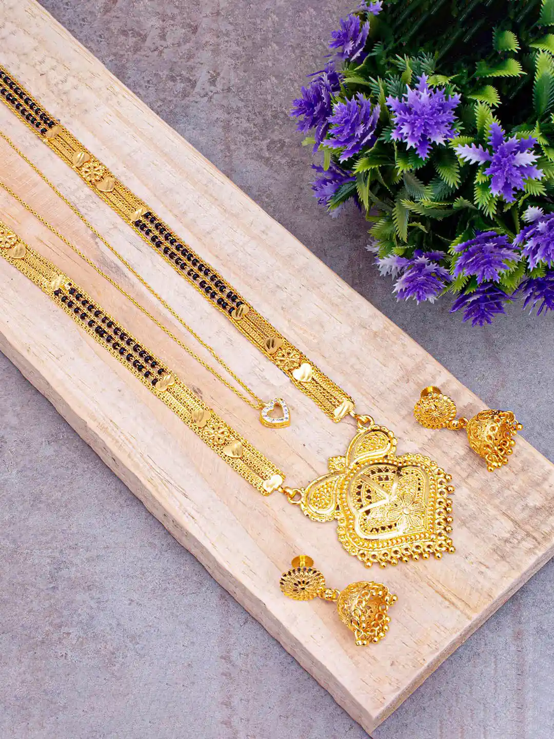 Buy Sukkhi Set Of Gold-Plated Mangalsutra With Chain Earrings