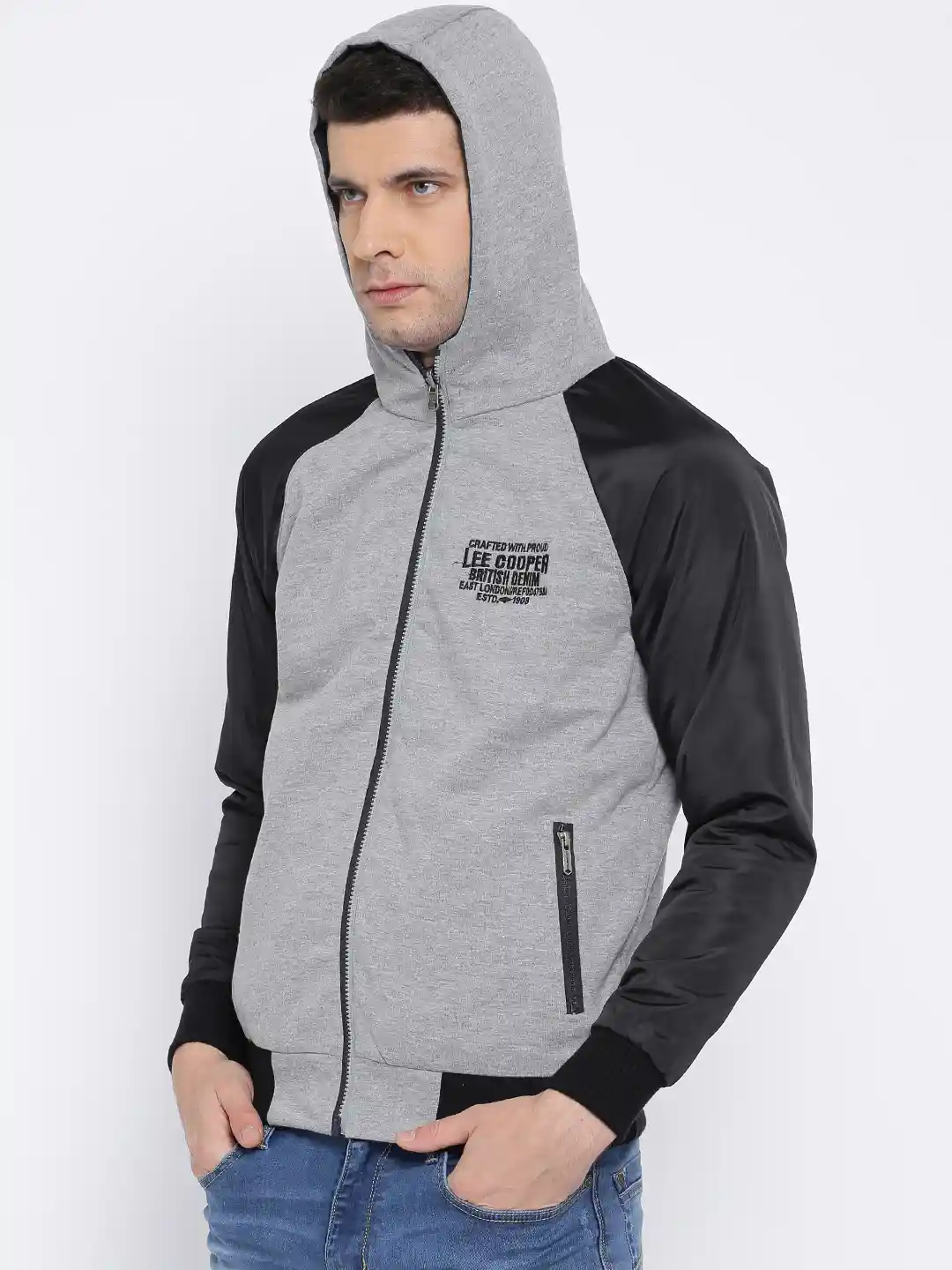 Buy Lee Cooper Men Charcoal Printed Reversible Hooded Sweatshirt