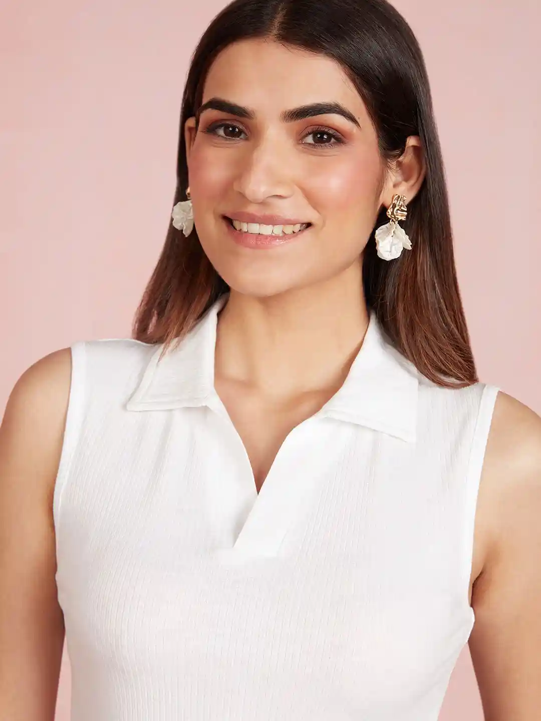 Buy 20Dresses White Shirt Collar Sleeveless Ribbed Top Tops for