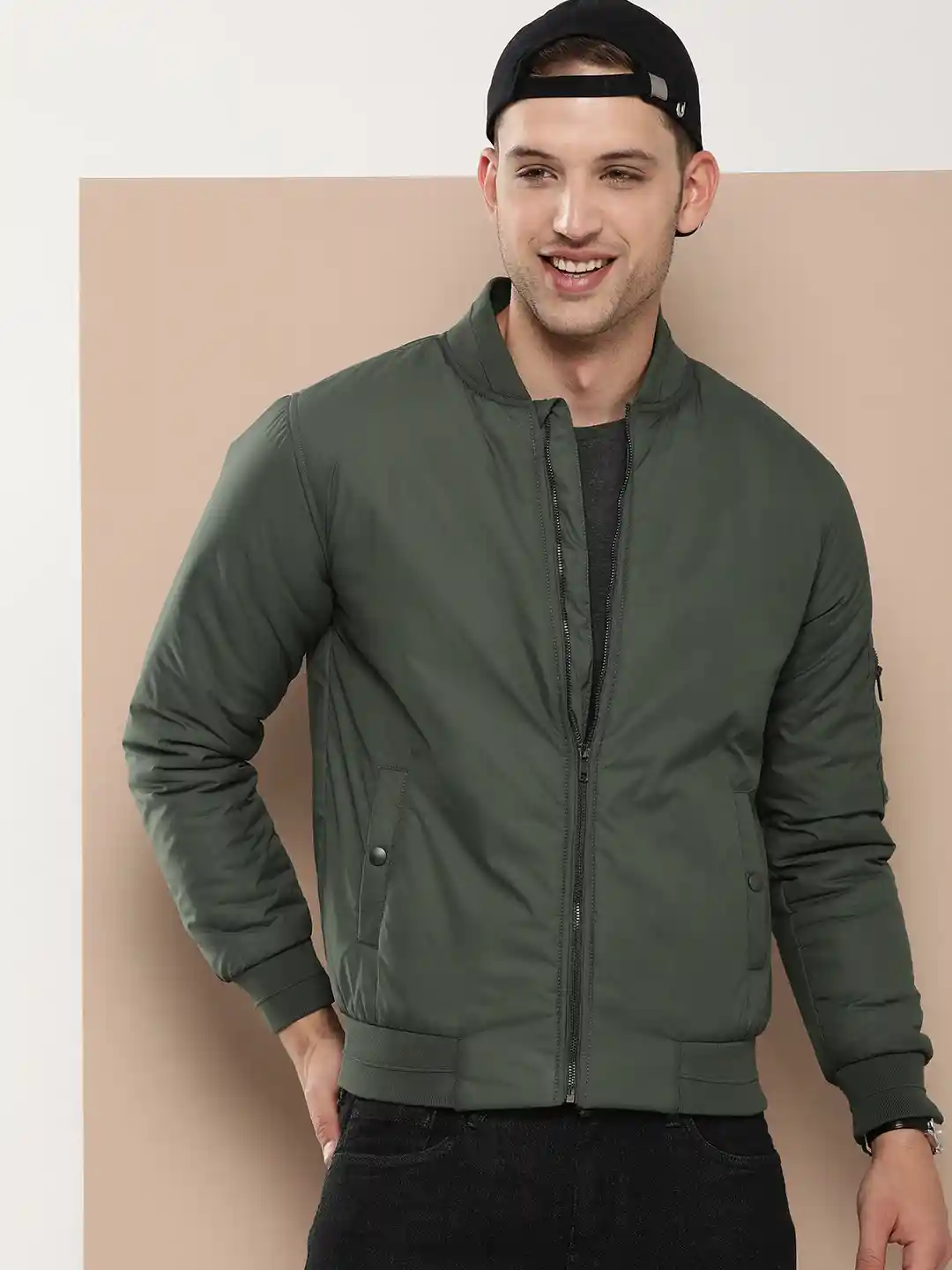 Buy HERE&NOW Solid Stand-Collar Bomber Jacket Jackets for Men