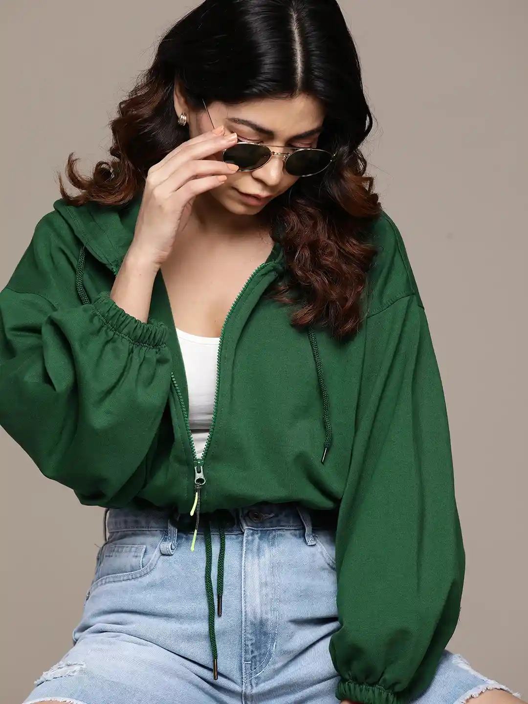 Cropped Hoodie Hooded Tops For Girls Full Sleeve White Girls