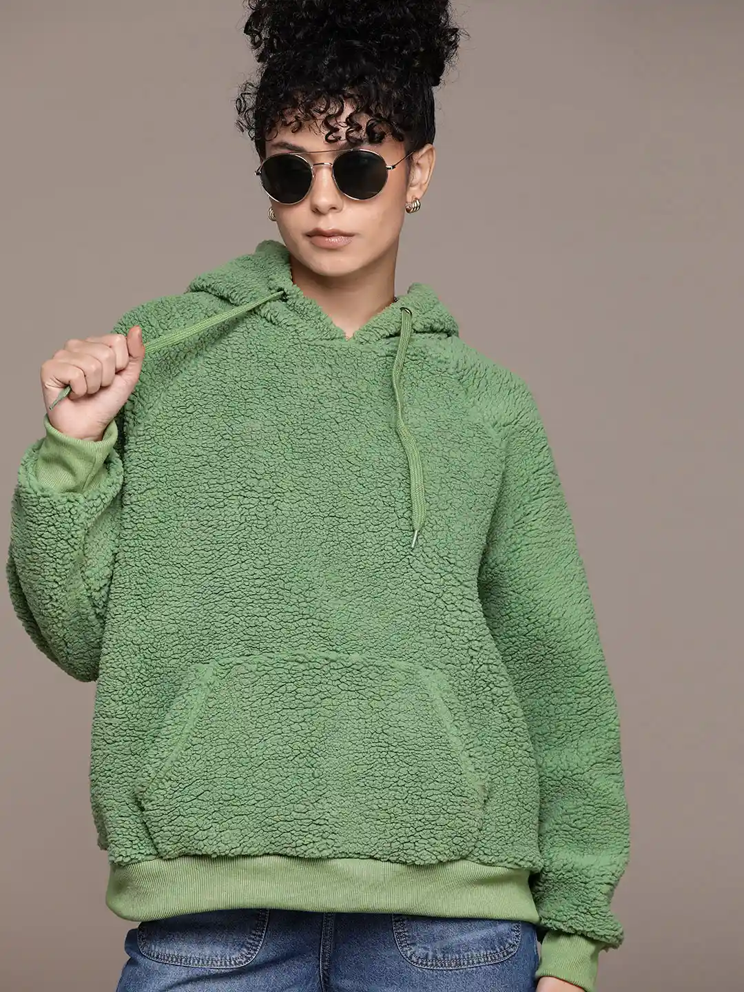 Buy The Roadster Lifestyle Hooded Oversized Sherpa Sweatshirt