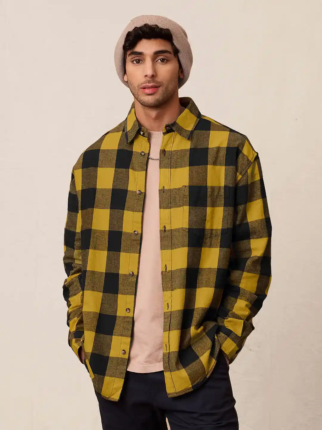 Buy The Souled Store Yellow Black Buffalo Checked Relaxed Cotton