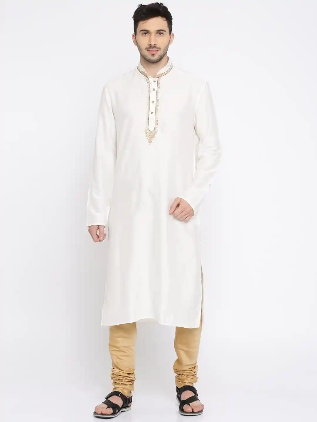 Buy ethnix by Raymond Men White Gold-Toned Solid Kurta with