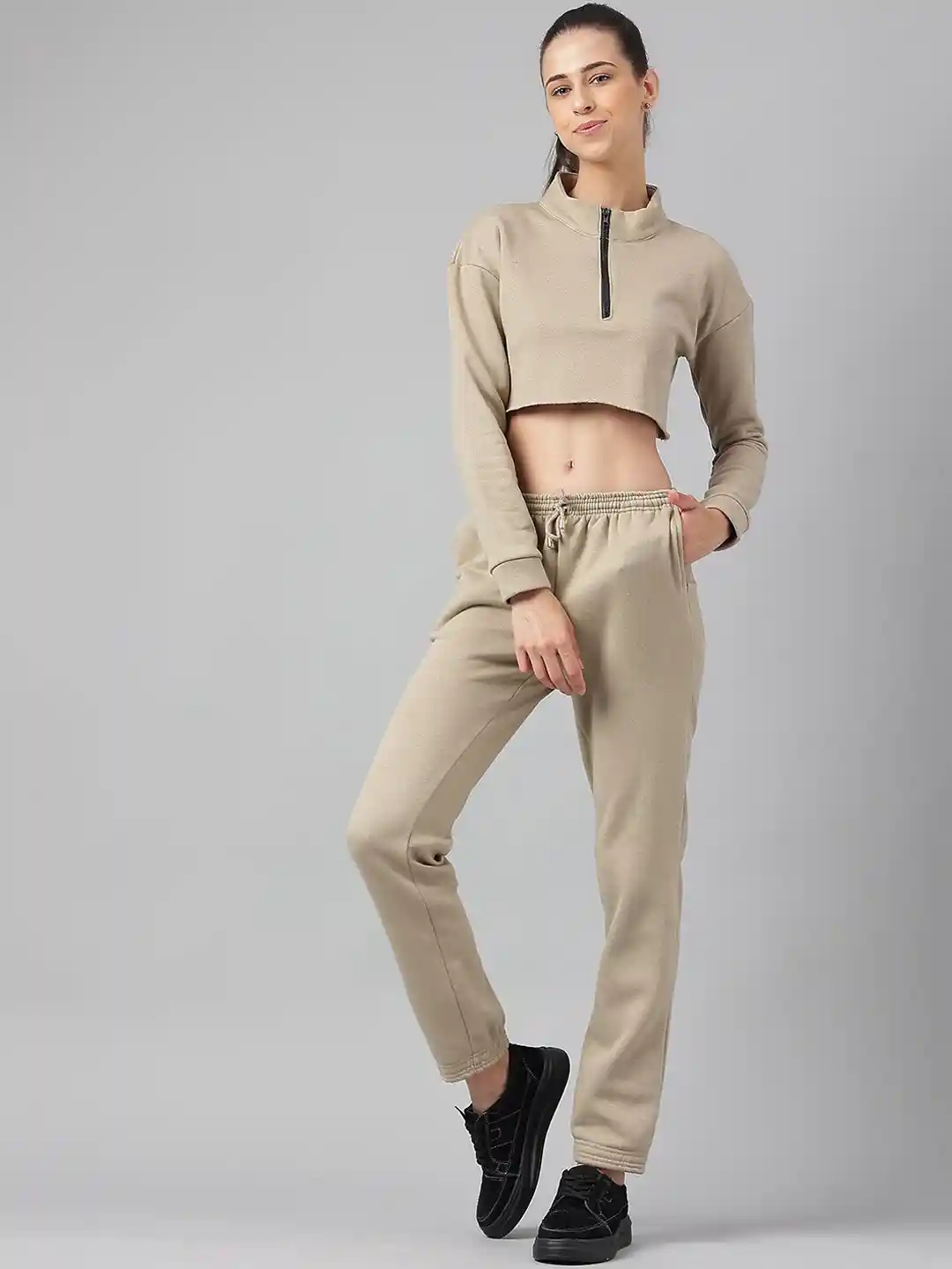 Buy Oh So Fly Mock Collar Crop Top Joggers Cotton Fleece