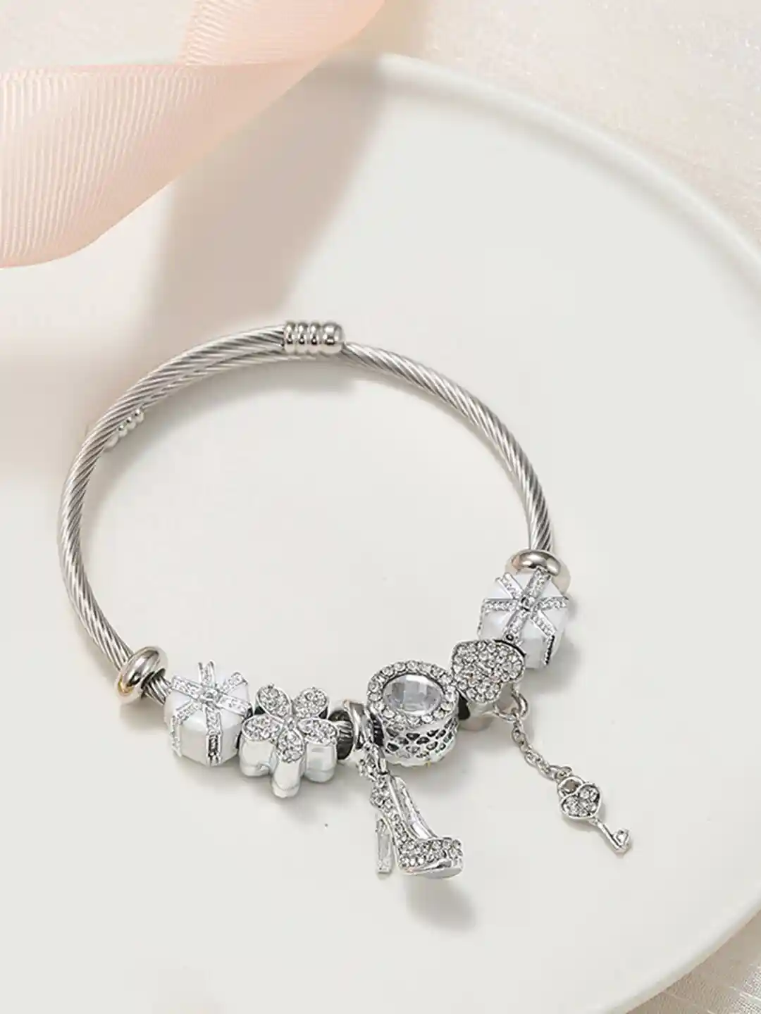 Buy Peora Silver-Plated Cubic Zirconia Charm Bracelet Bracelet