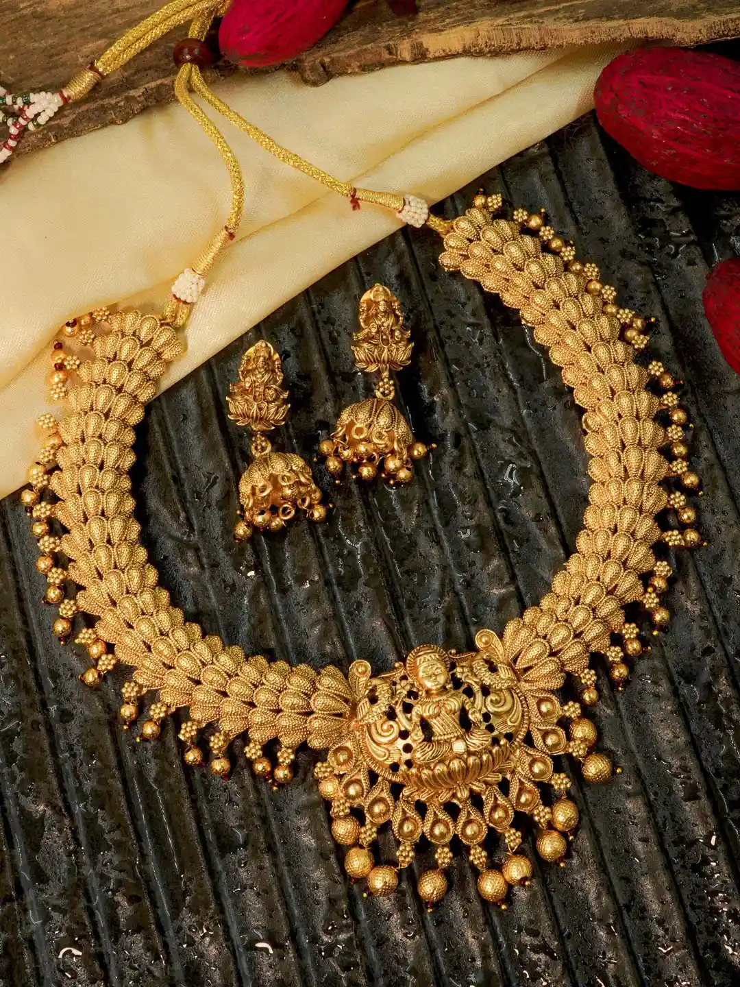 Buy GRIIHAM Gold-Plated Goddess-Motif Antique Temple Jewellery Set