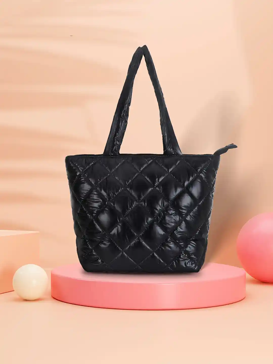 Buy Anekaant Checked Structured Tote Bag With Quilted Handbags