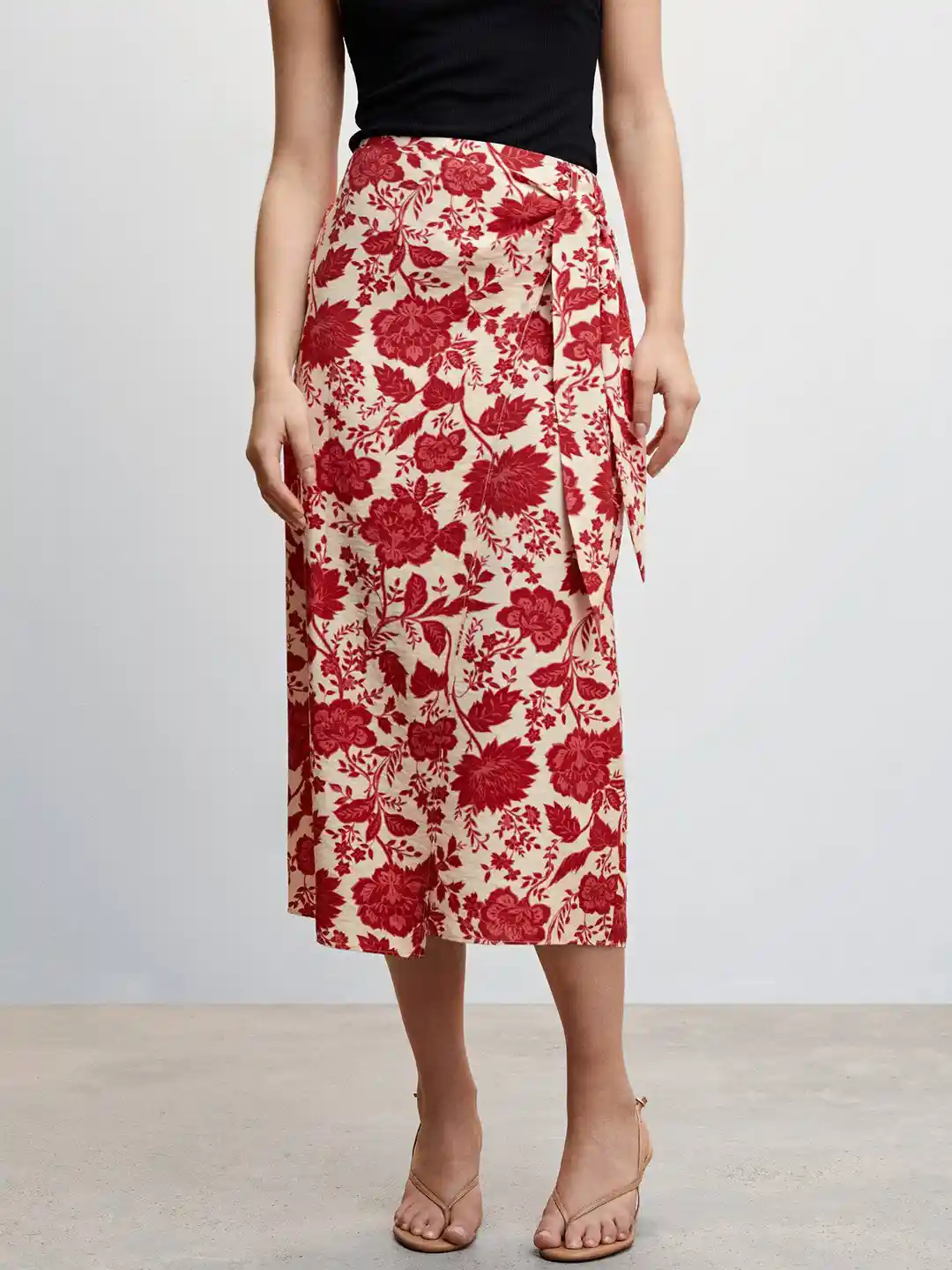 Wrap Skirt Flower Skirt Red Buy MANGO Waist Tie-Up Floral Print