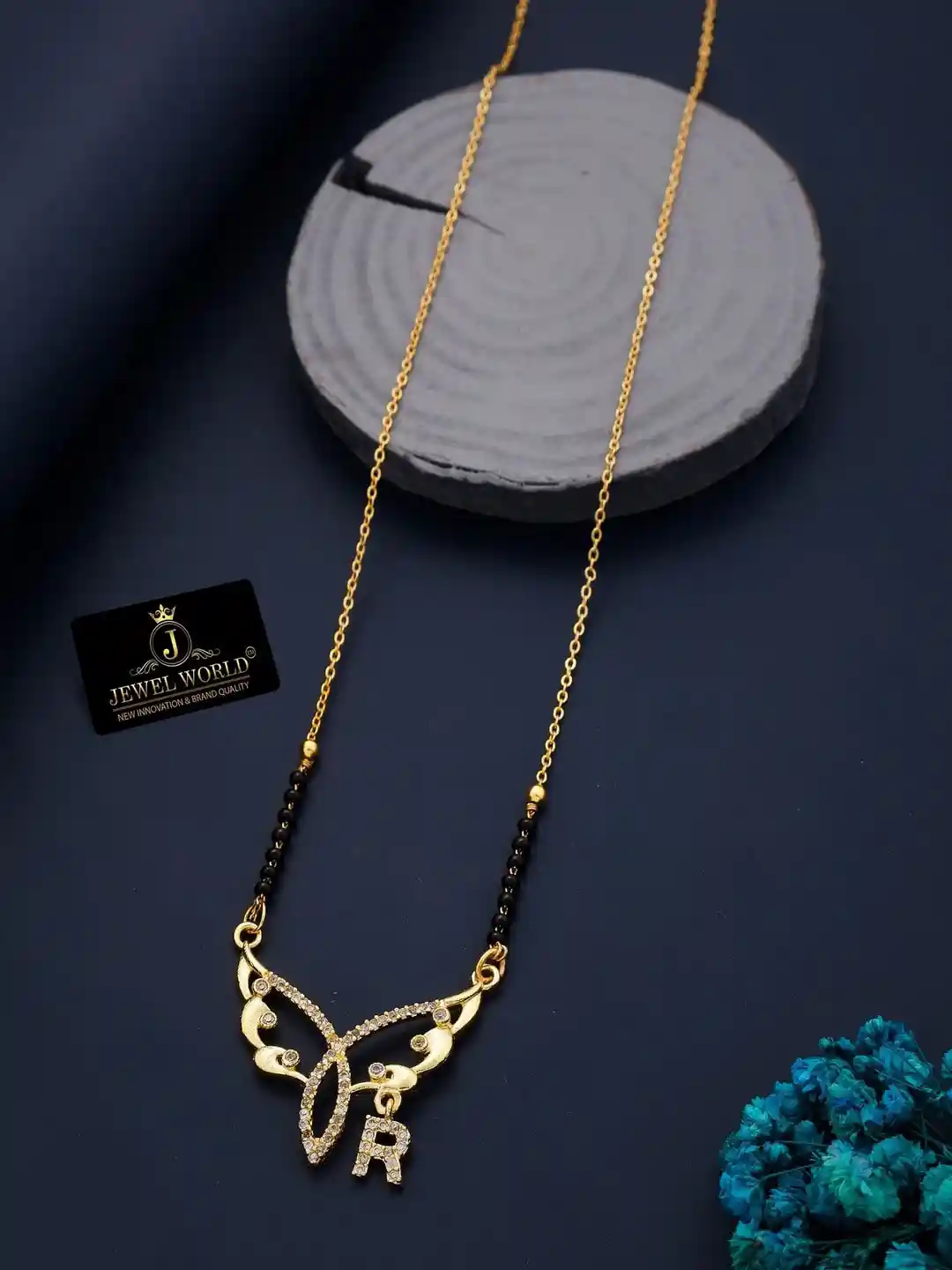 JEWEL WORLD Gold-Plated Stone-Studded Beaded Mangalsutra