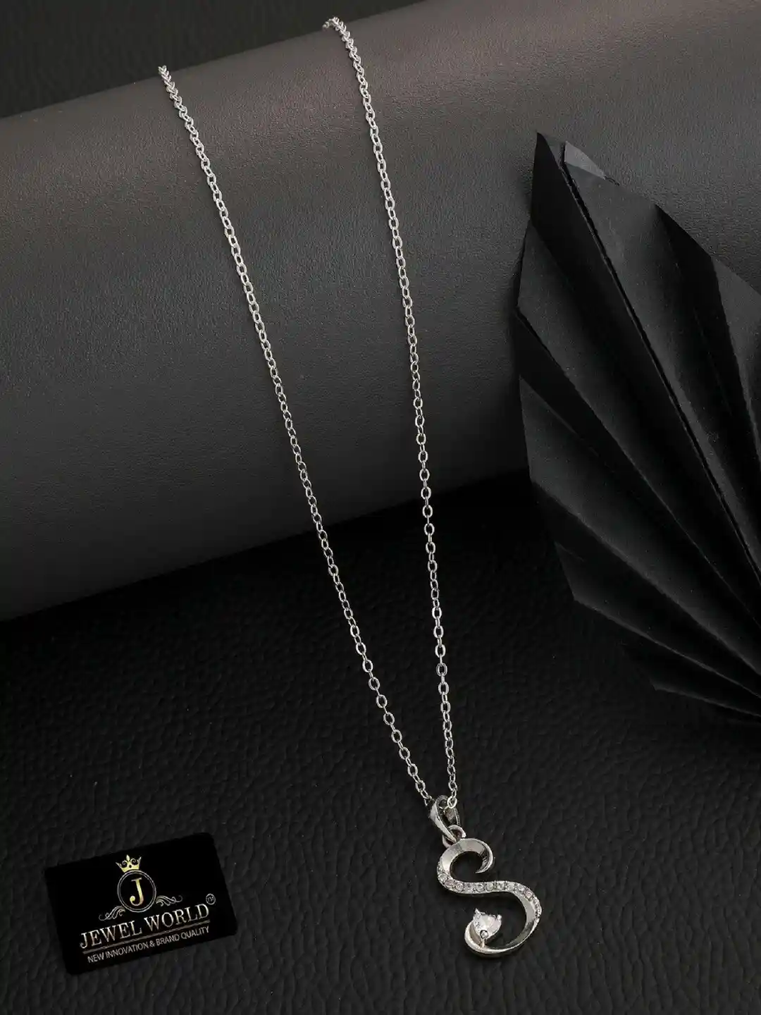 JEWEL WORLD Silver-Plated S Letter Stone Studded Necklace