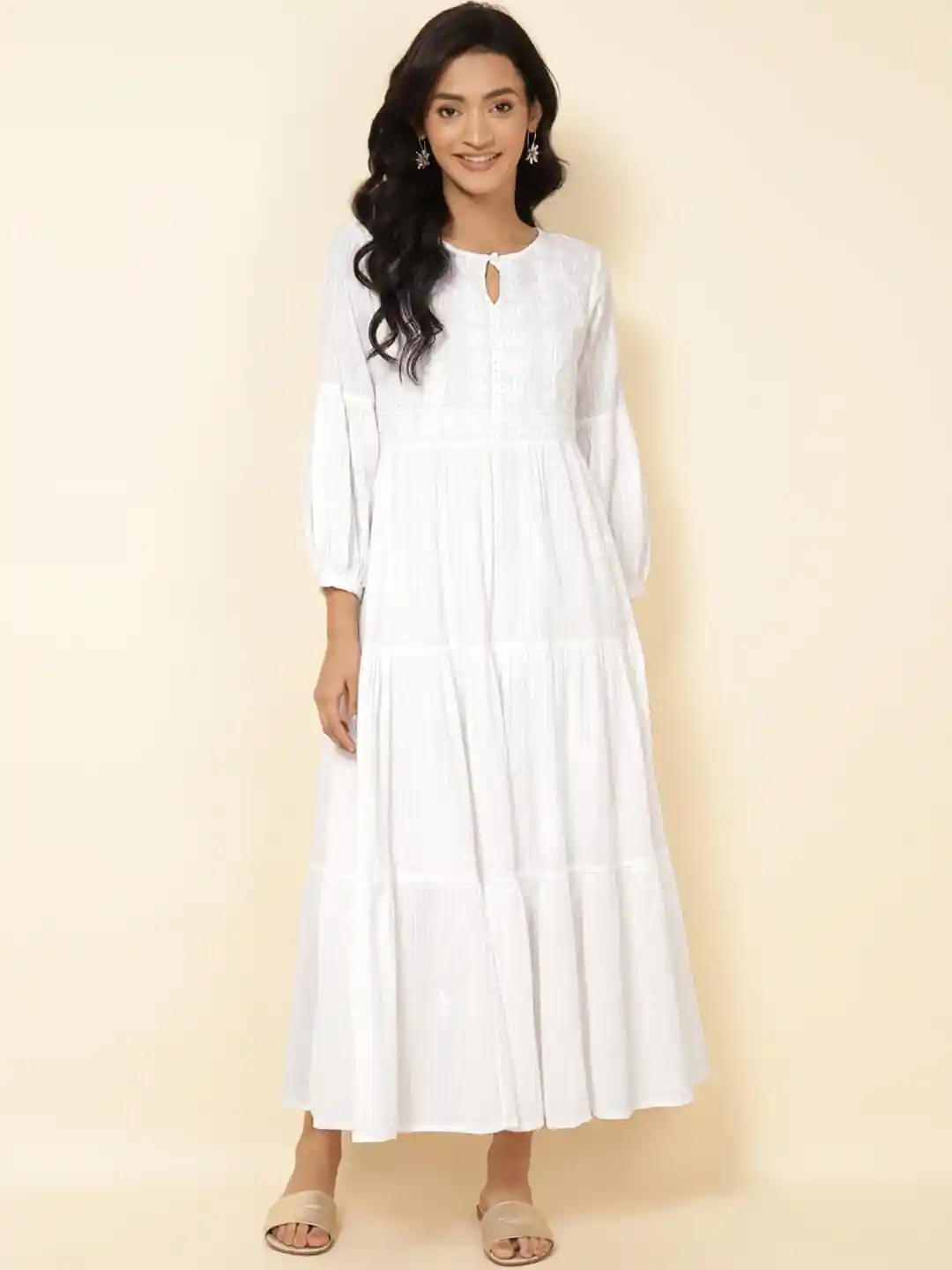 Buy Fabindia White Bell Sleeve A-Line Maxi Dress Dresses for