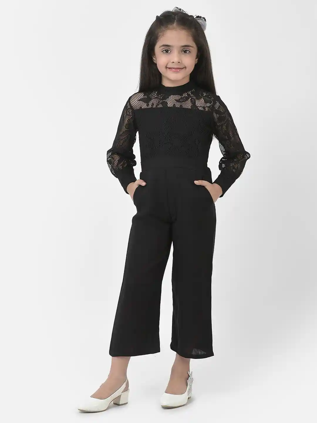 Eavan Kids Girls Floral Self Design Lace Cotton Basic Jumpsuit