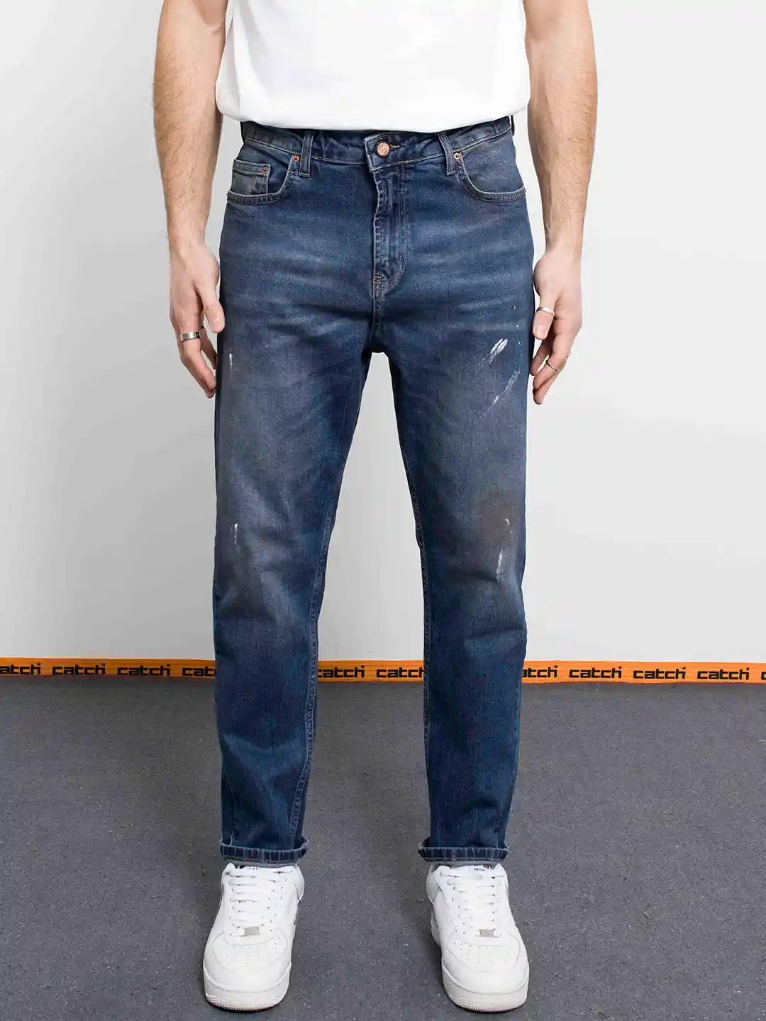 catch Men Light Fade Paint Splatter Effect Stretchable Jeans