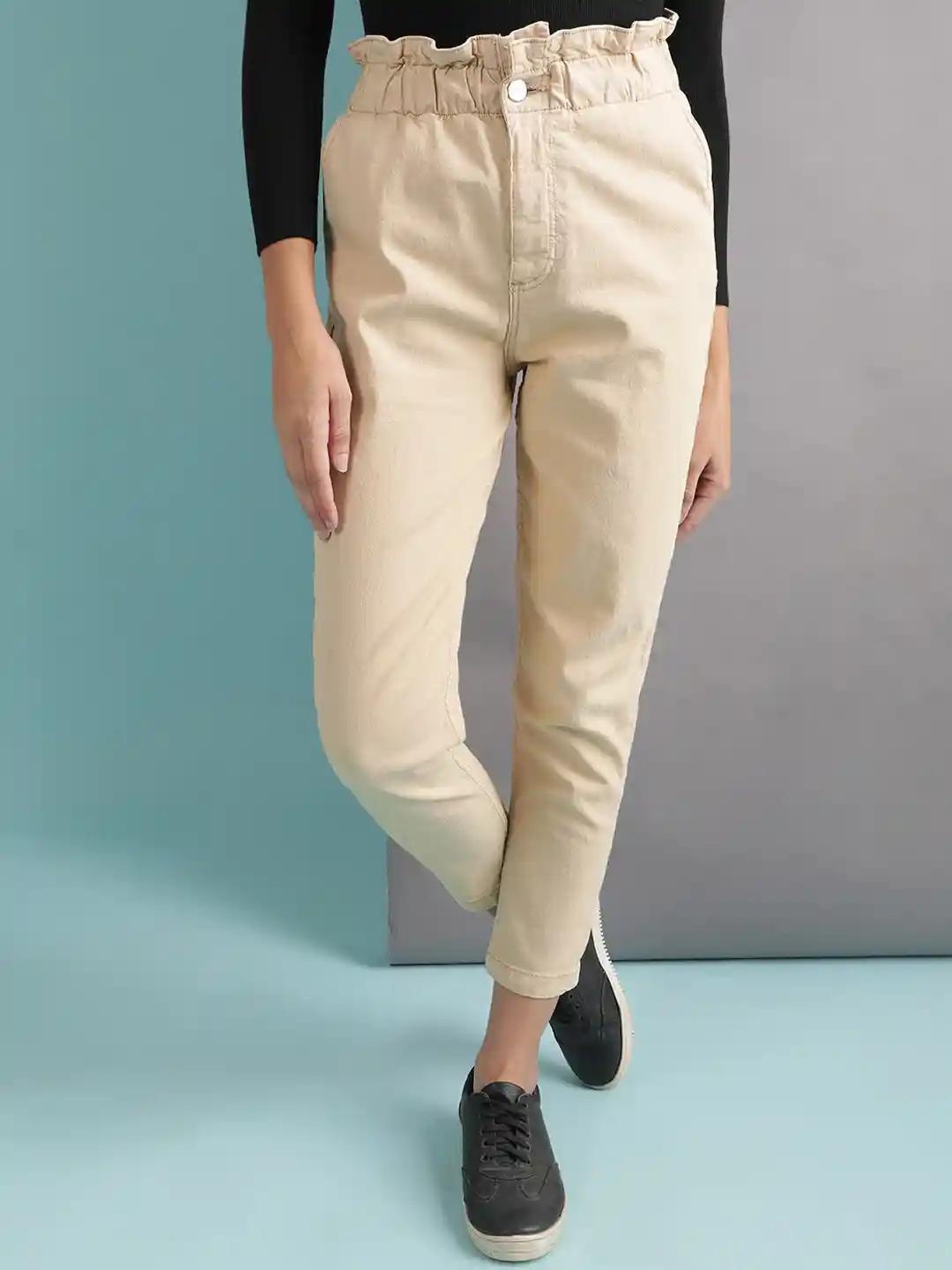 Buy Freehand by The Indian Garage Co Women Beige High-Rise Mom Fit