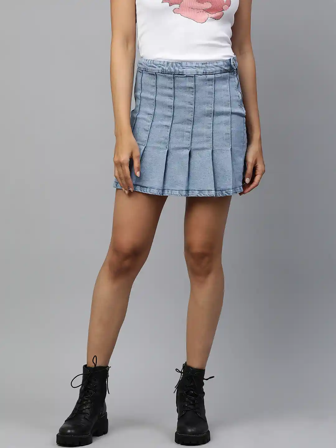 Buy London Rag Women Pleated Denim A-Line Mini Skirt Skirts for