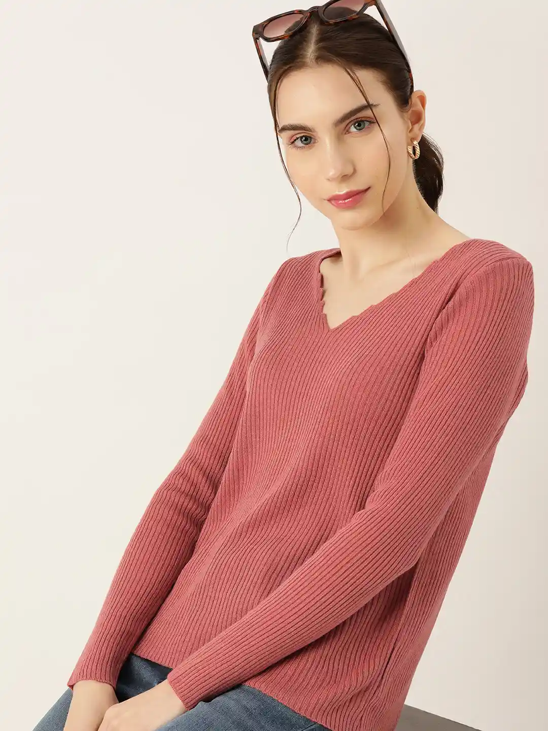 Buy DressBerry V-Neck Ribbed Acrylic Pullover Sweaters for Women