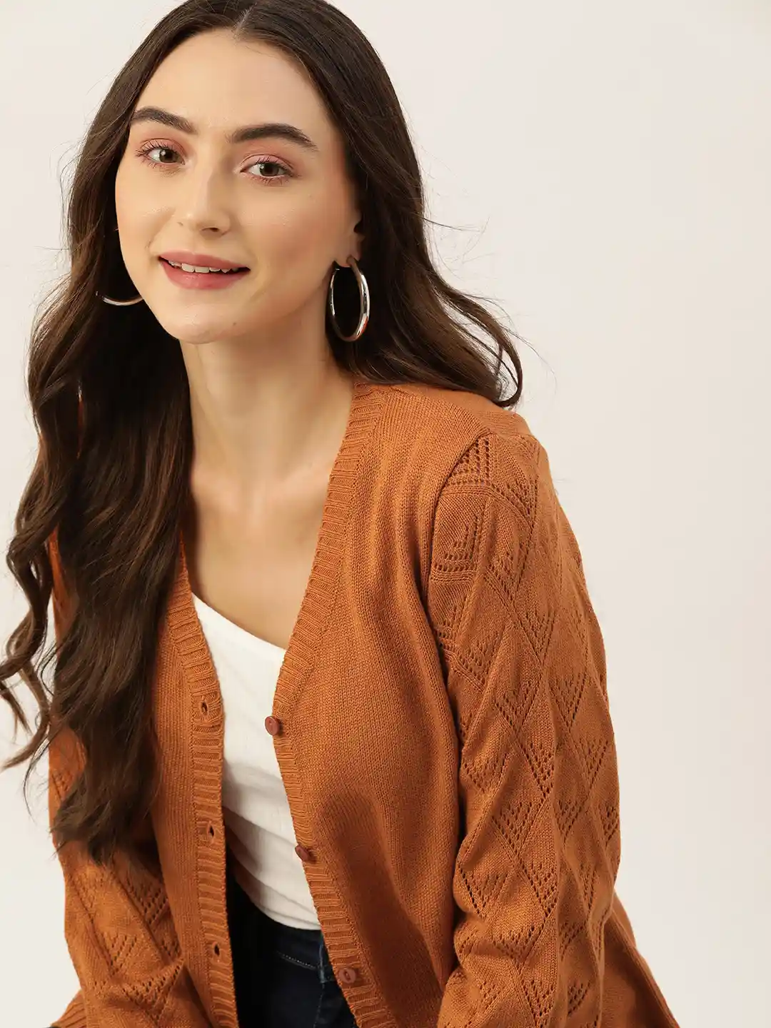 DressBerry Open-Knit Detailed Acrylic Cardigan