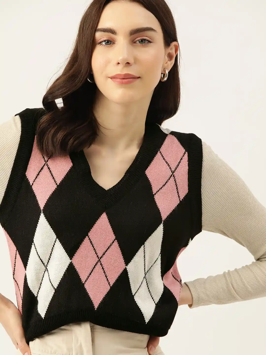 Buy DressBerry Acrylic Argyle Sweater Vest Sweaters for Women