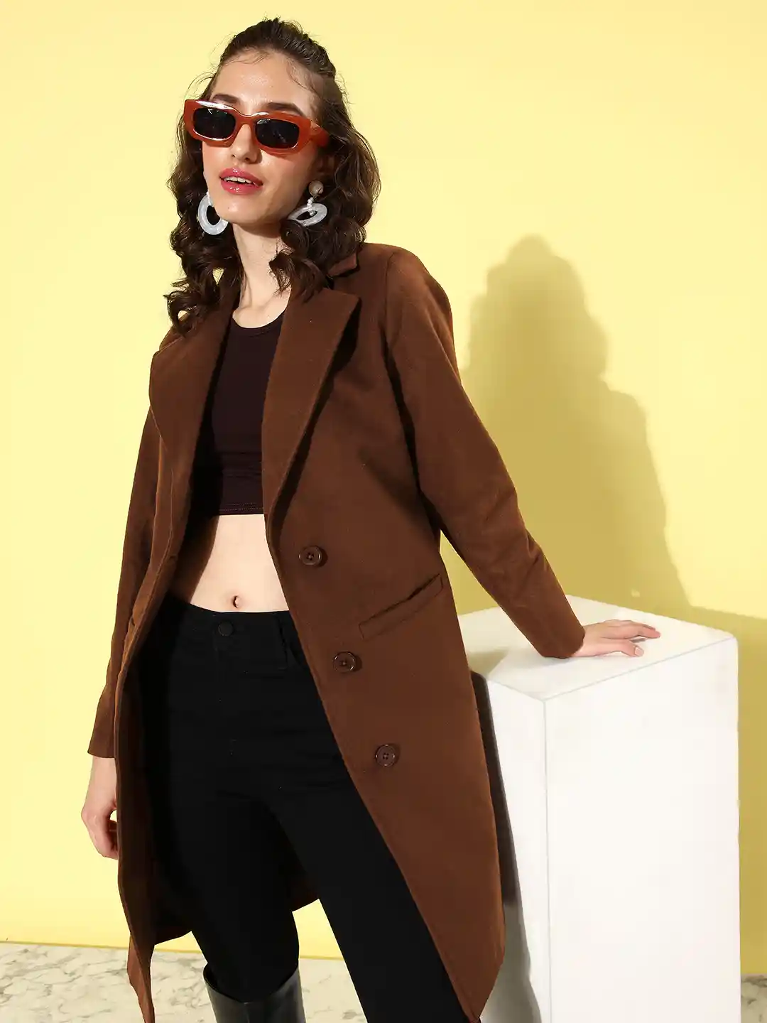 Buy 4WRD by Dressberry Notched Lapel Collar Knee Length Trench