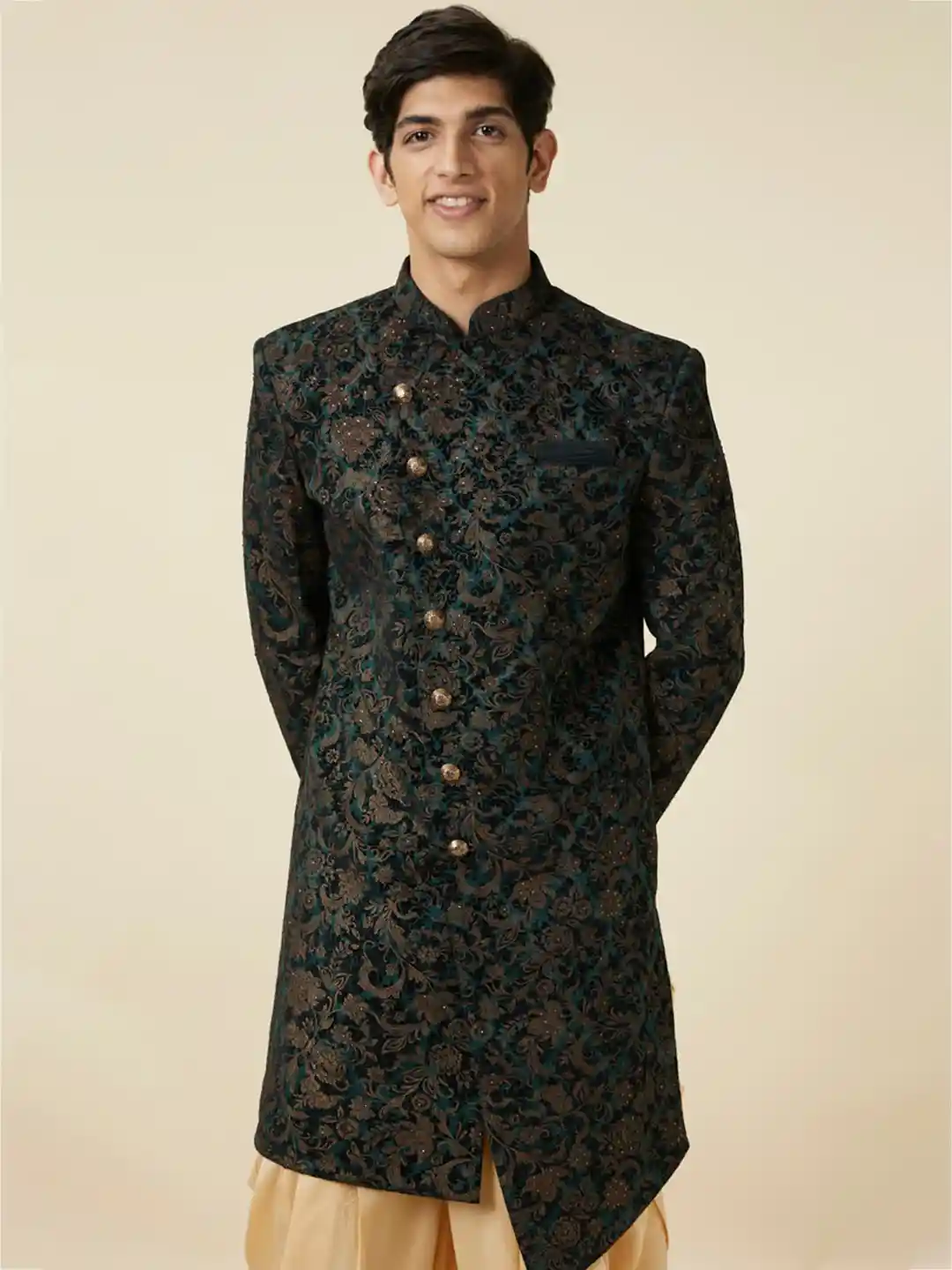 Buy Manyavar Self Design Velvet Indo West Sherwani Sherwani for