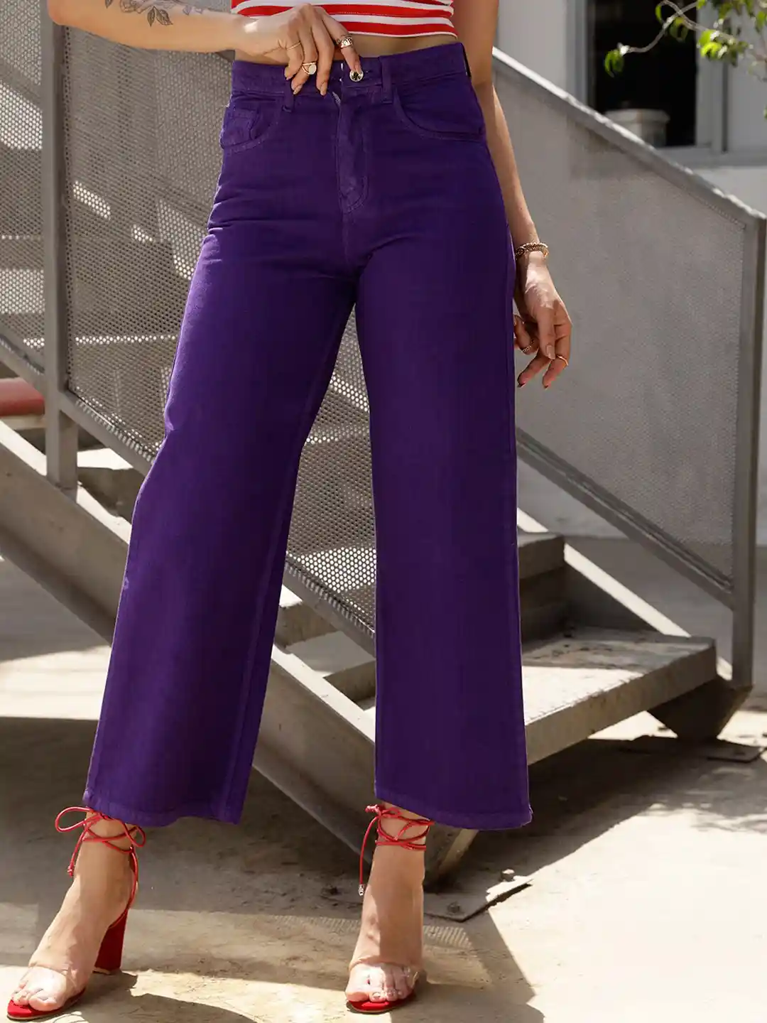 Buy STREET Women Purple Wide Leg High-Rise Jeans Jeans for