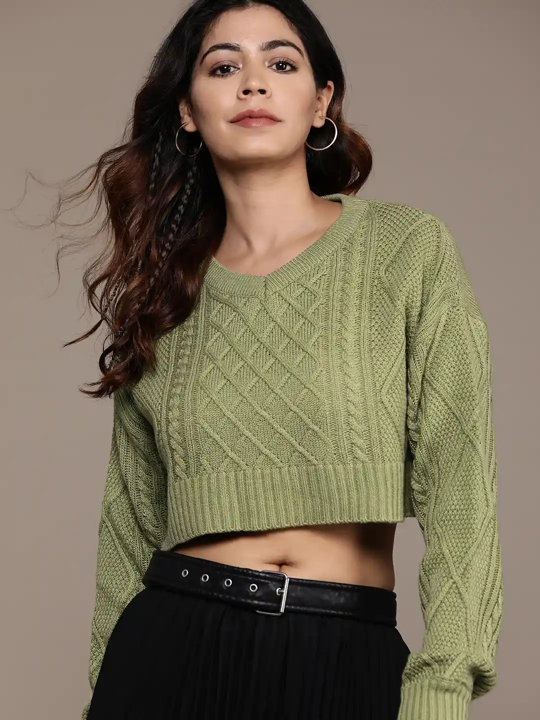 Buy The Roadster Lifestyle Cable Knit Crop Pullover Sweaters