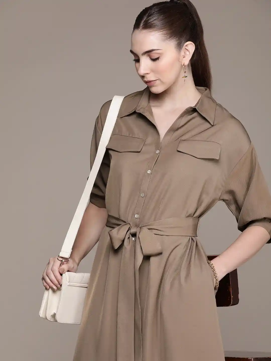 Buy French Connection Shirt Collar Solid A-Line Maxi Dress