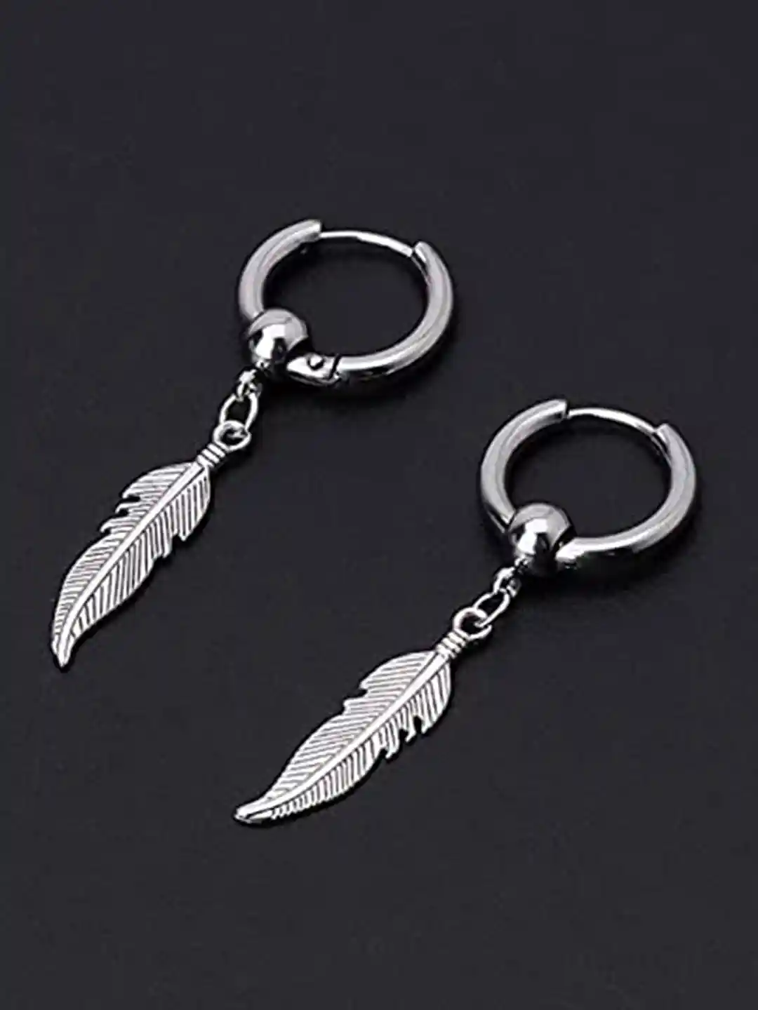 Buy VIEN Silver Plated Feather Shaped Hoop Stainless Steel