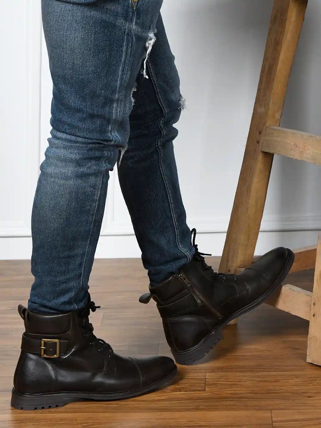 Buy KICKSFIRE Men Mid Top Block-Heel Pure Leather Regular Boots