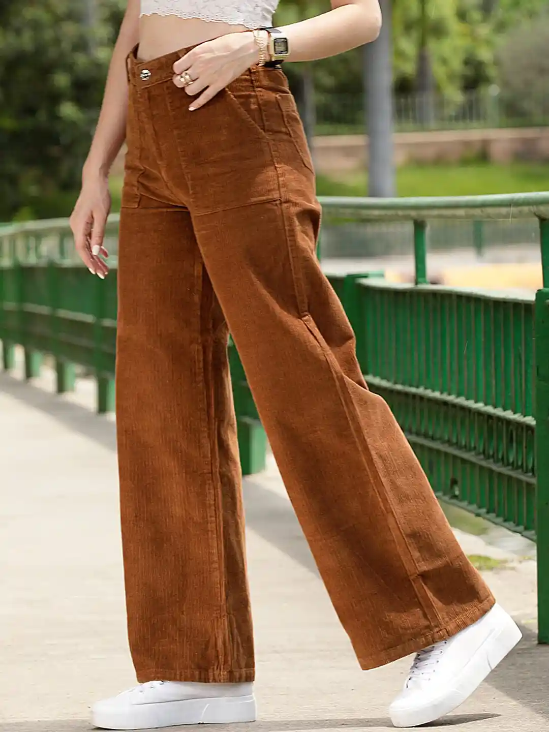 Buy STREET Women Brown Relaxed Straight Leg Fit Corduroy Pure