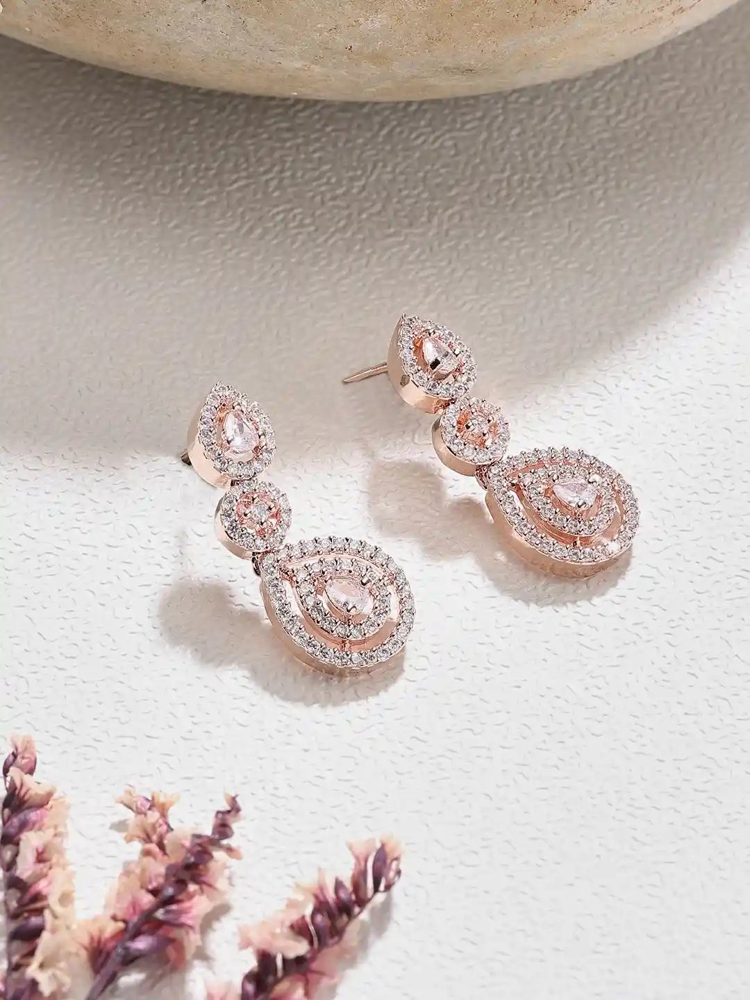 Buy Zaveri Pearls Rose Gold-Plated Contemporary Drop Earrings