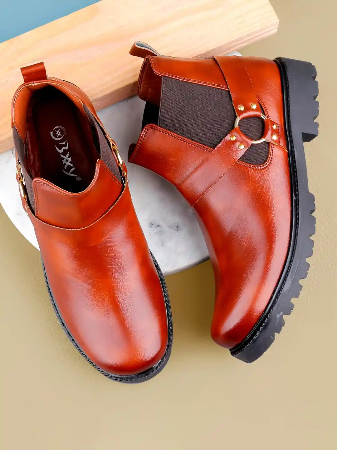 Buy Bxxy Men Mid Top Platform Heel Chelsea Boots With Buckle