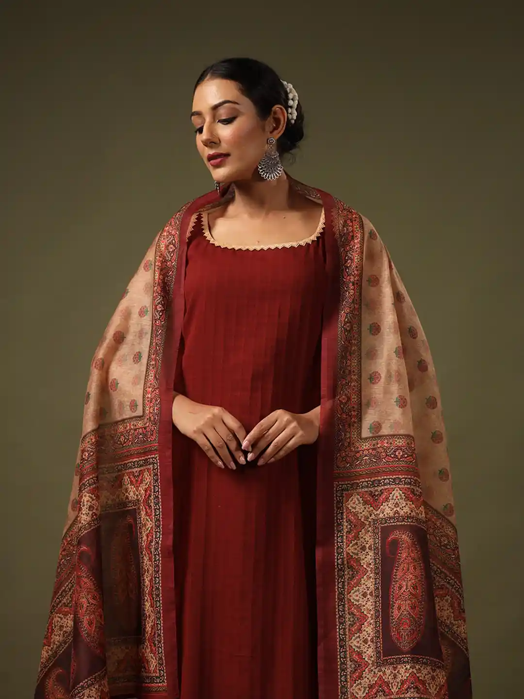 Buy anayna Women Pure Cotton Kurta with Trousers With Dupatta