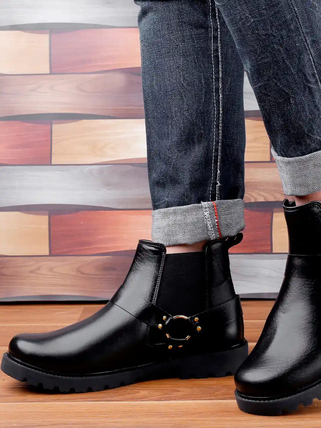 Buy Bxxy Men Mid Top Platform Heels Chelsea Boots Ring Detail