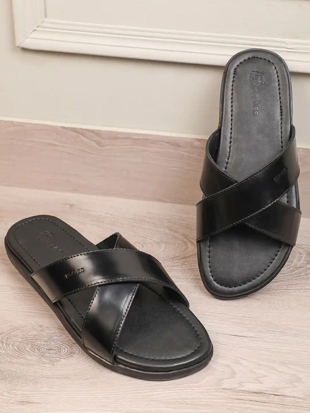 Black Leather Mens Leather Sandals Open Toe Fashion Luxury Men's