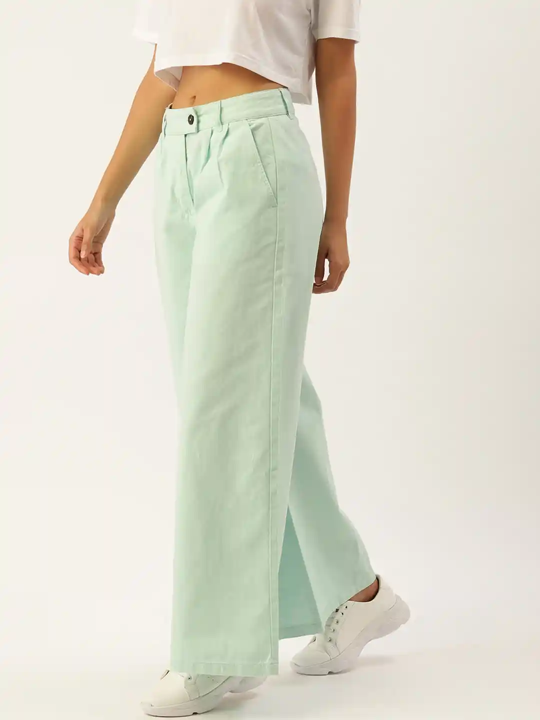 Buy FOREVER 21 Women Pure Cotton Solid Wide Leg Trousers
