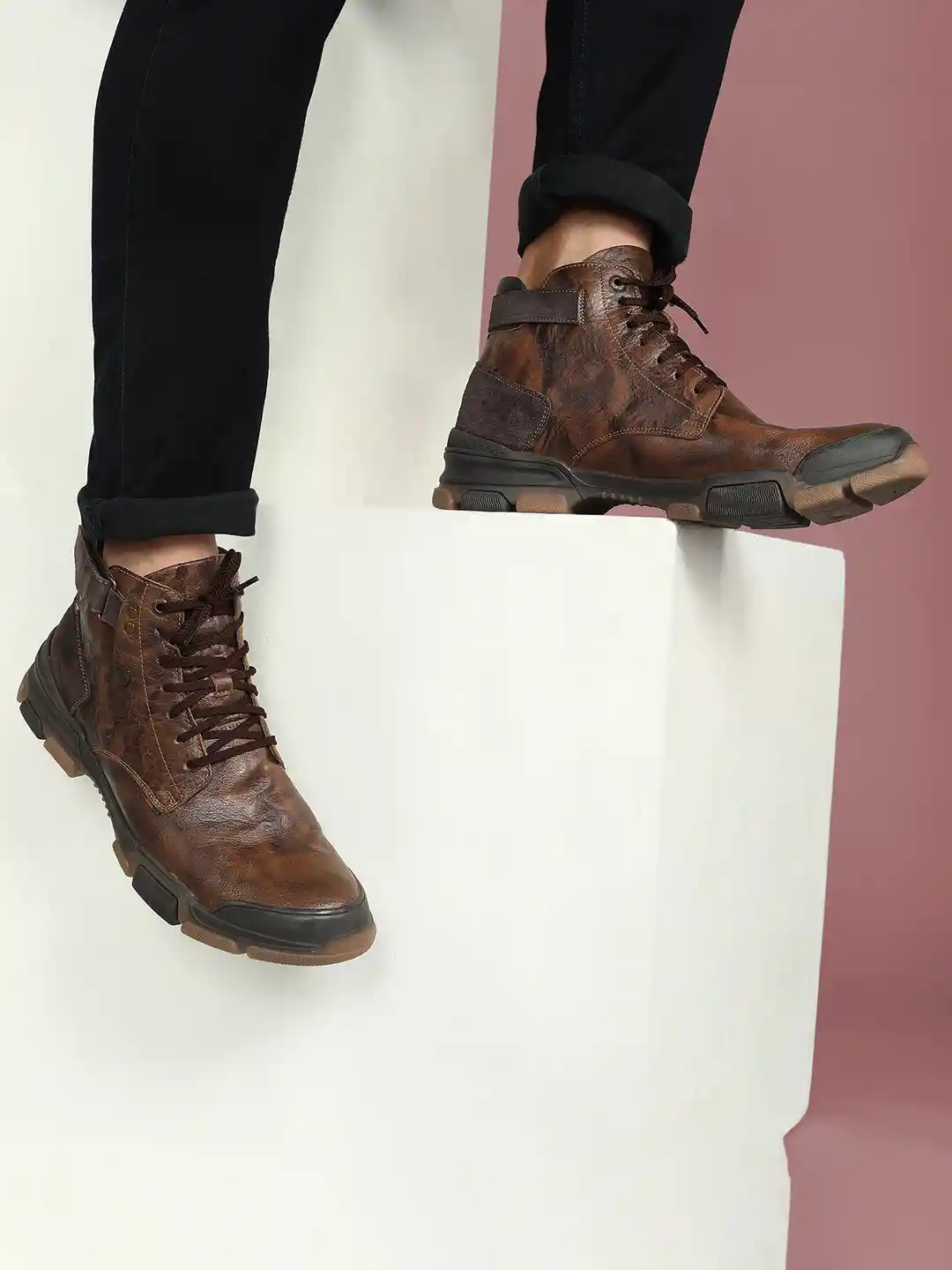 Buy Buckaroo Men Textured Genuine Leather Biker Boots Boots for