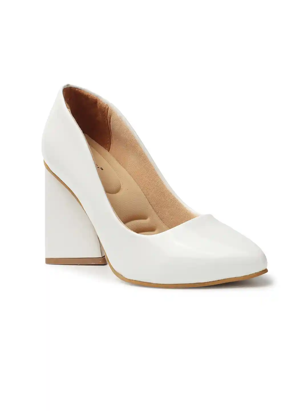 Buy DressBerry White Pointed Toe Block Pumps Heels for Women