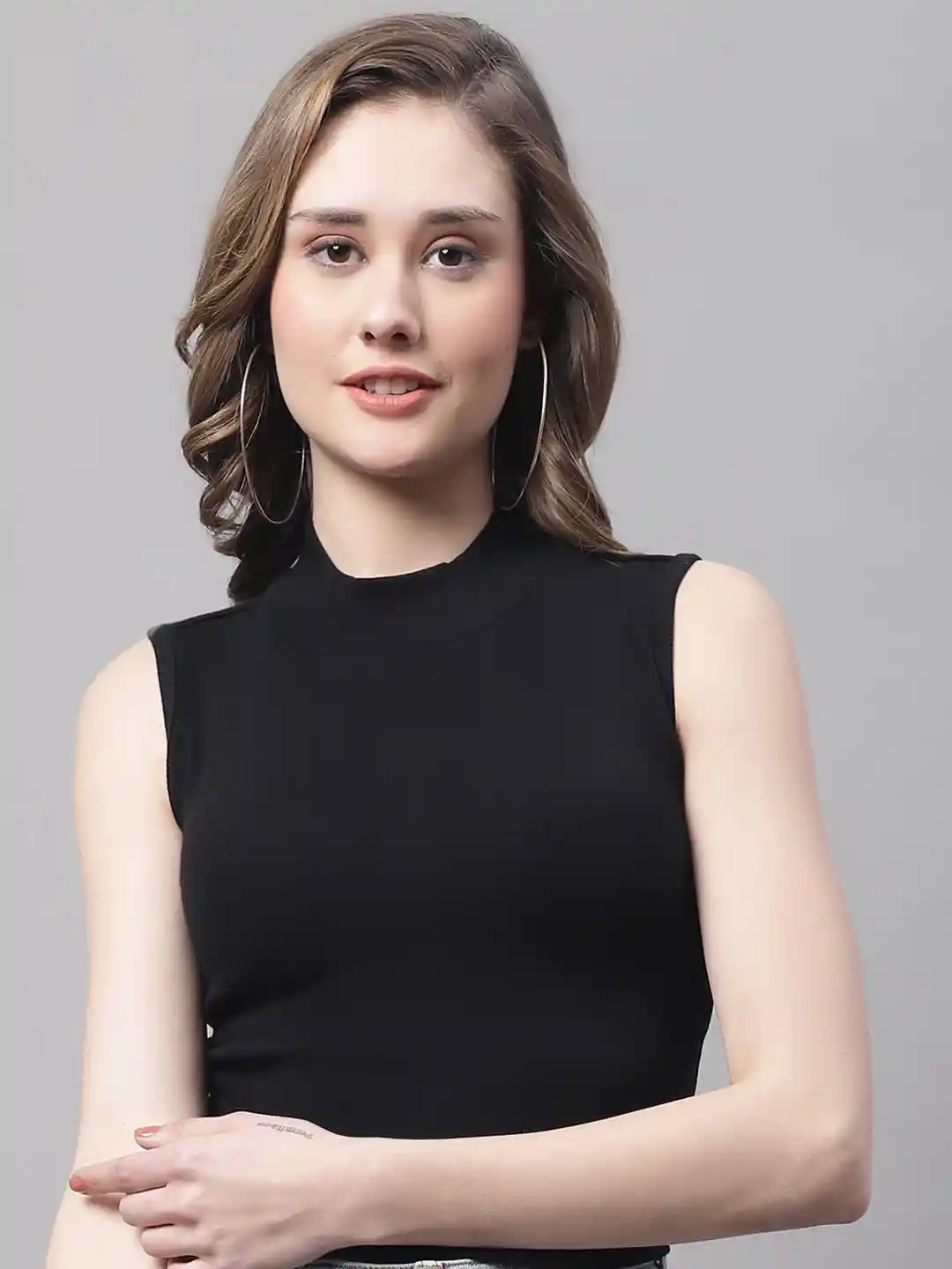 Sleeveless High Neck Dressy Tops Women's Solid Color Pullover