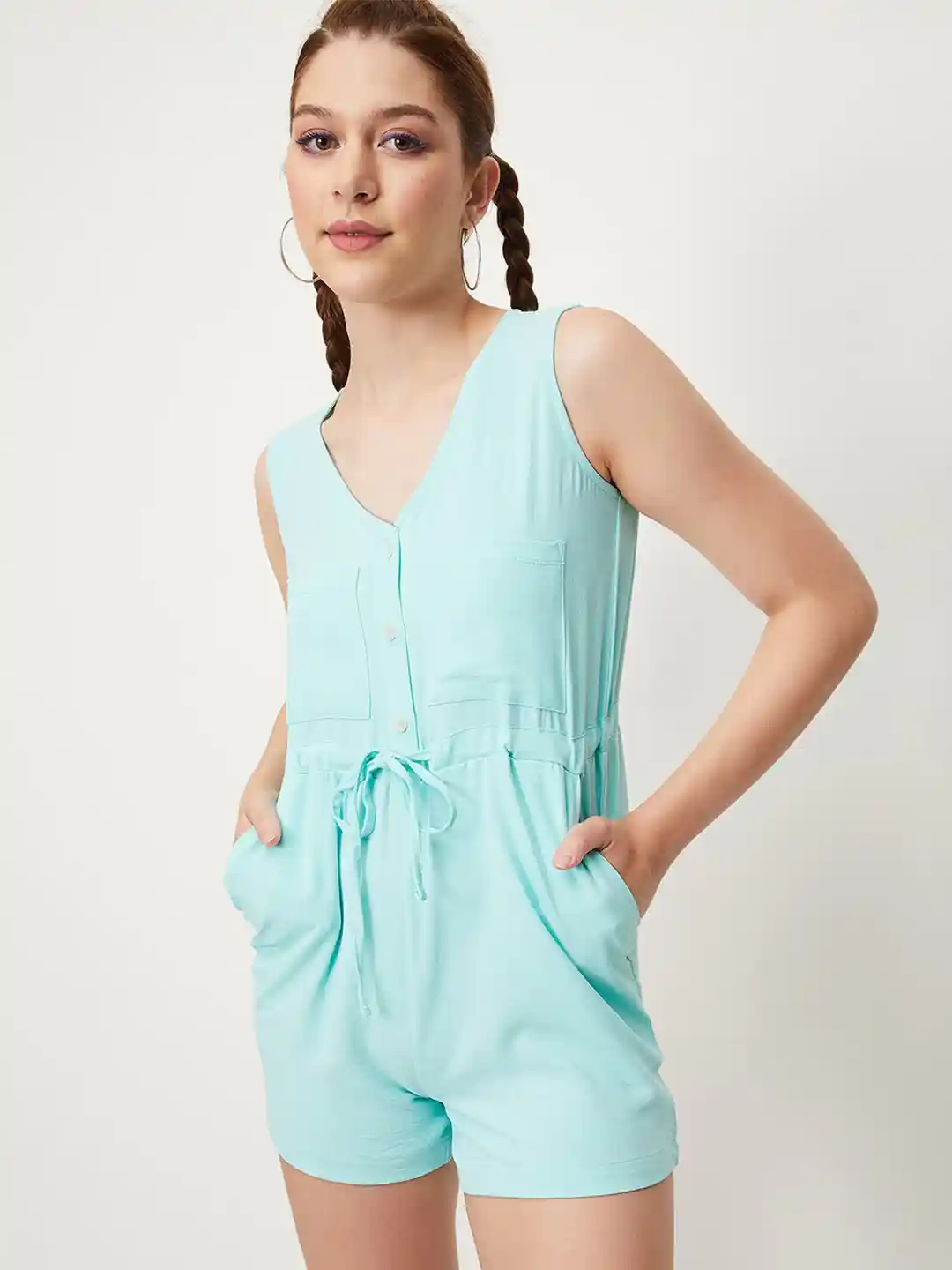 Buy max V-Neck Waist Tie Up Playsuit Jumpsuit for Women 23202110