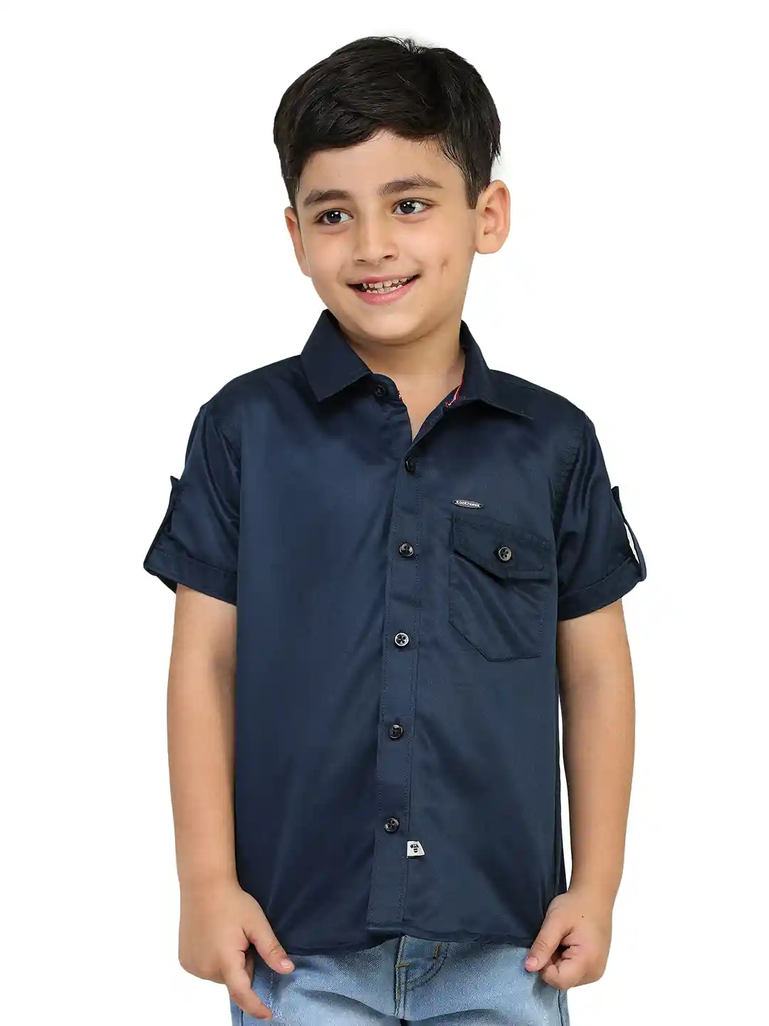 Buy toothless Boys Roll-Up Sleeves Cotton Satin Casual Shirt - Main Image