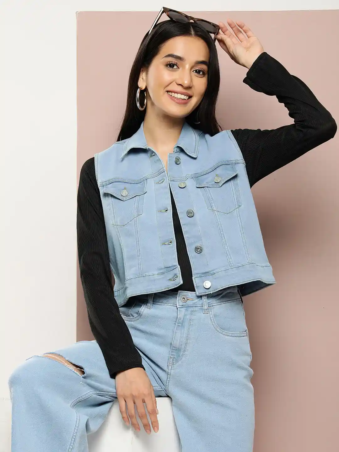 Sleeveless Jacket Ladies Blue Jean Vest Buy Harvard Solid