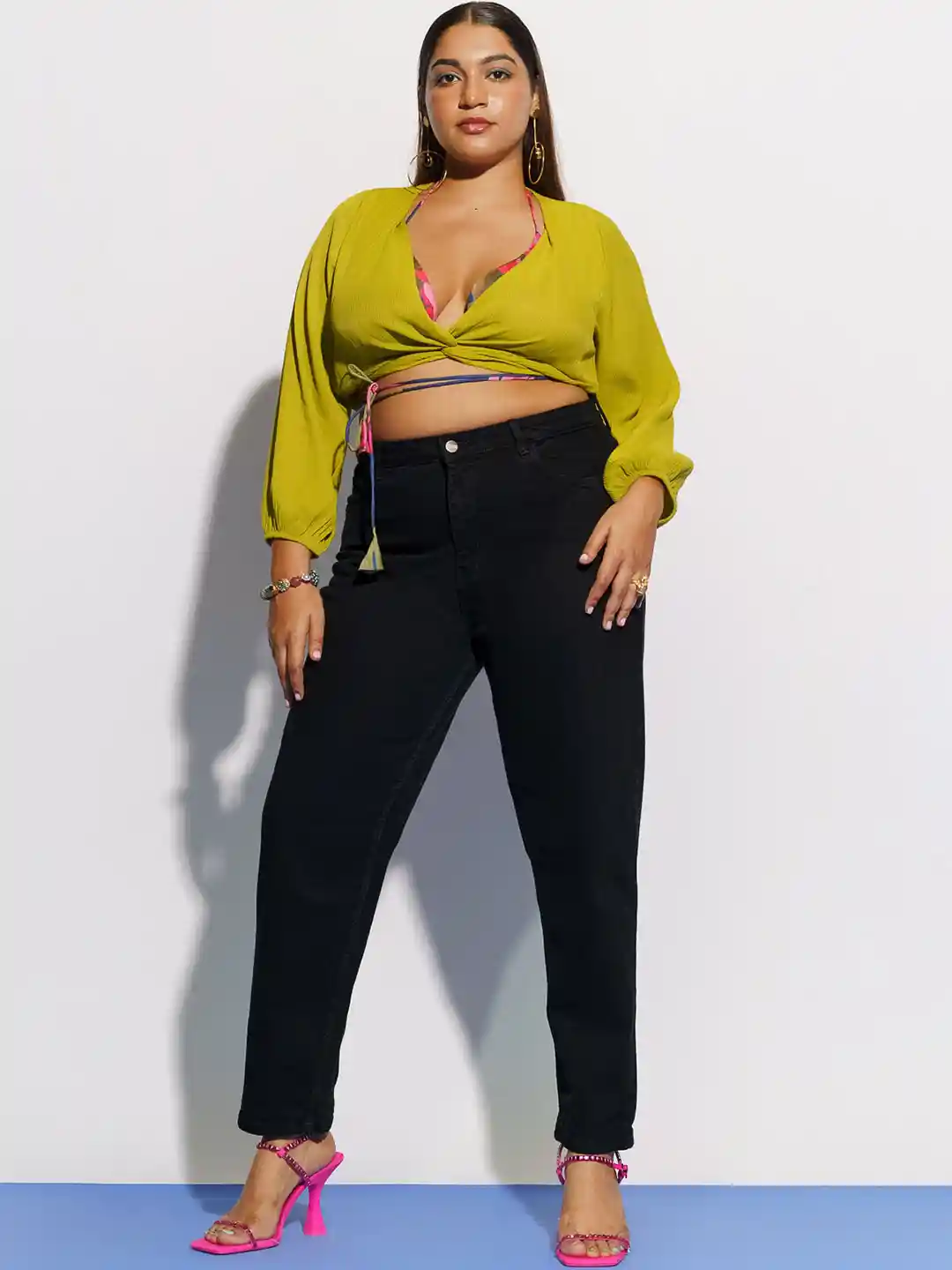 FREAKINS Women Plus Size Black High-Rise Mom Fit Cotton Jeans