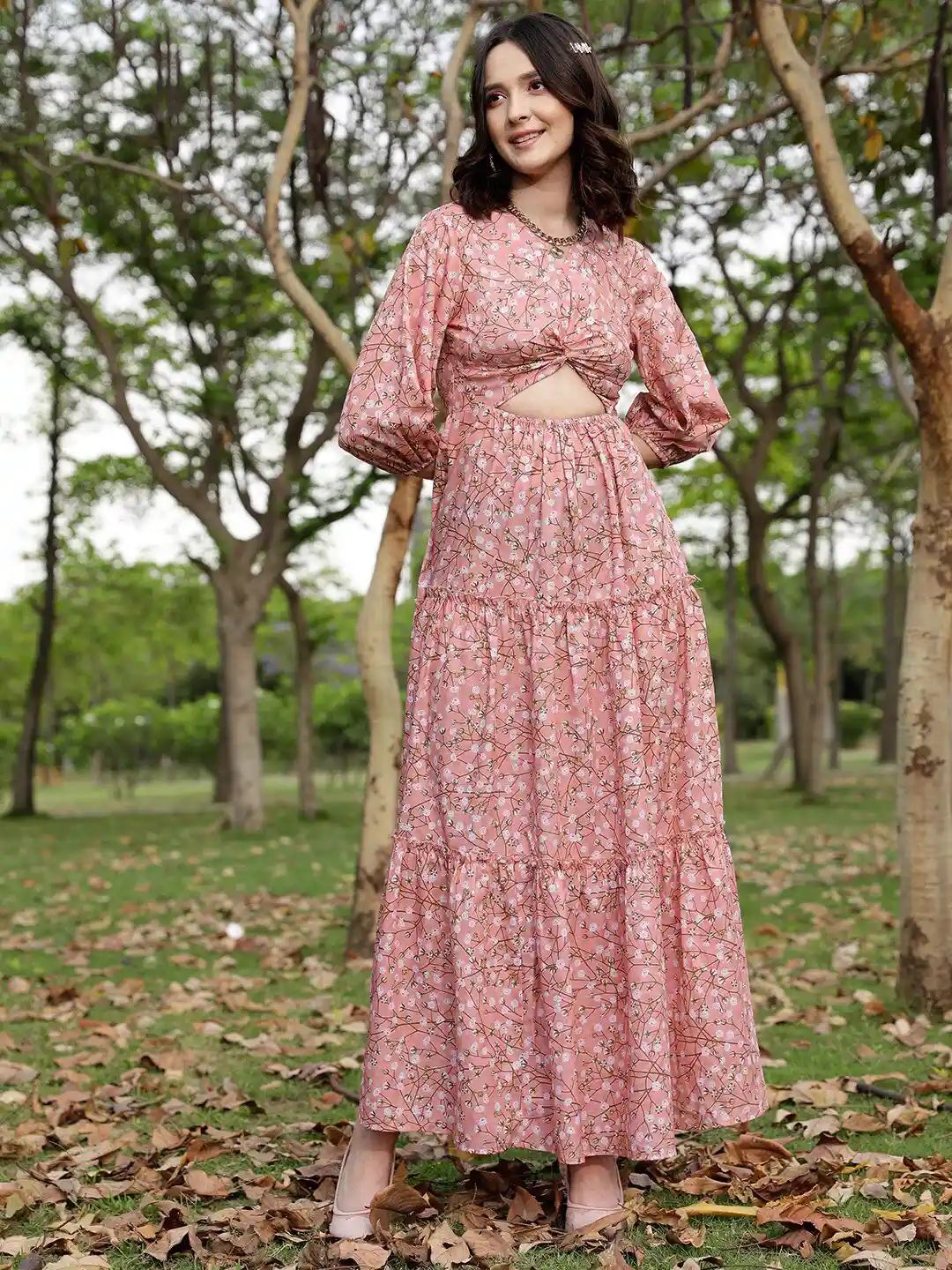 STREET Floral Printed Puff Sleeve Maxi Dress - Main Image