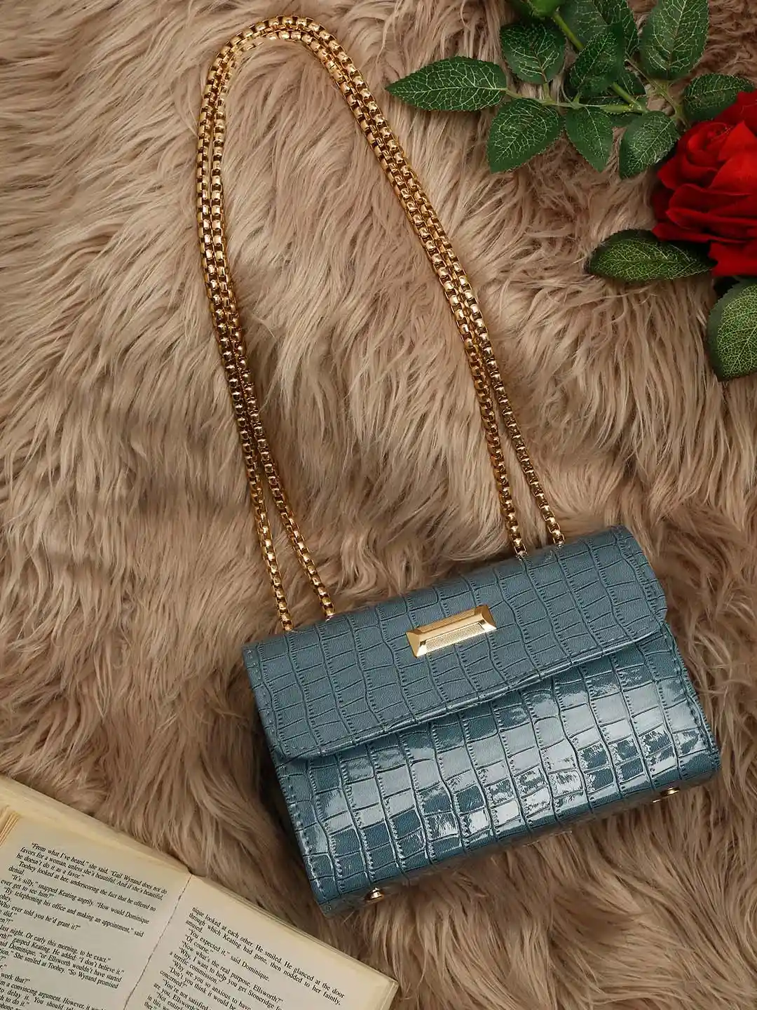 Buy DressBerry Blue Textured Structured Sling Bag Handbags for