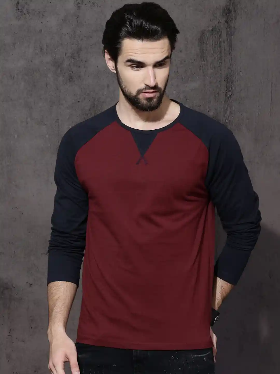 Buy Roadster Men Maroon Navy Blue Pure Cotton T-shirt Tshirts