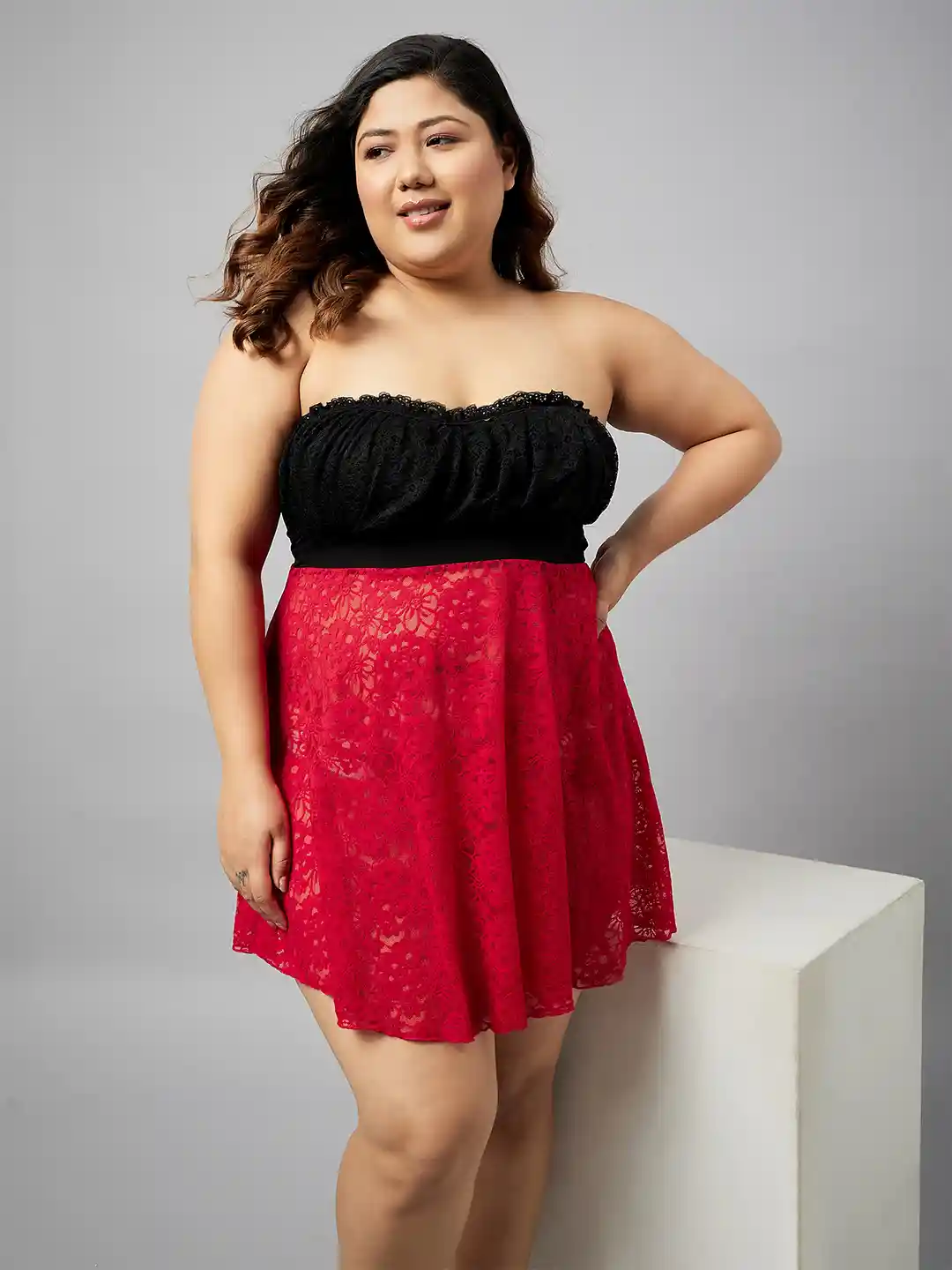 Buy Curves By ZeroKaata Plus Size Strapless Nightwear Baby Doll